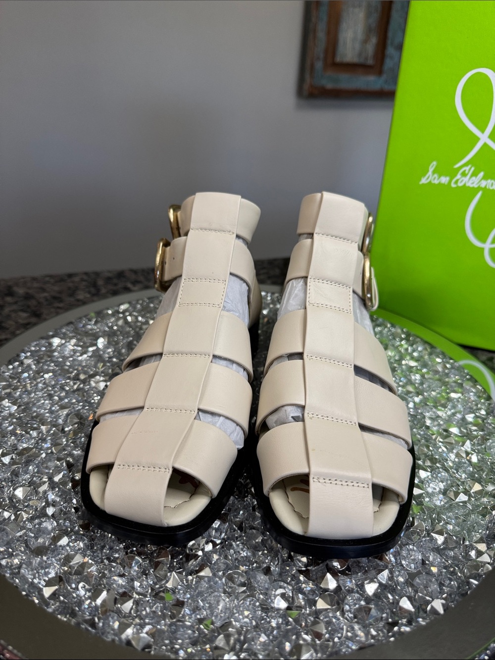 Sam Edelman Ivory Leather Strappy Buckle Sandal NeW 6.5 - Picture 4 of 13